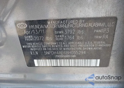 2011 Hyundai Elantra Limited из США, поврежденный, VIN 5NPDH4AE6BH055294